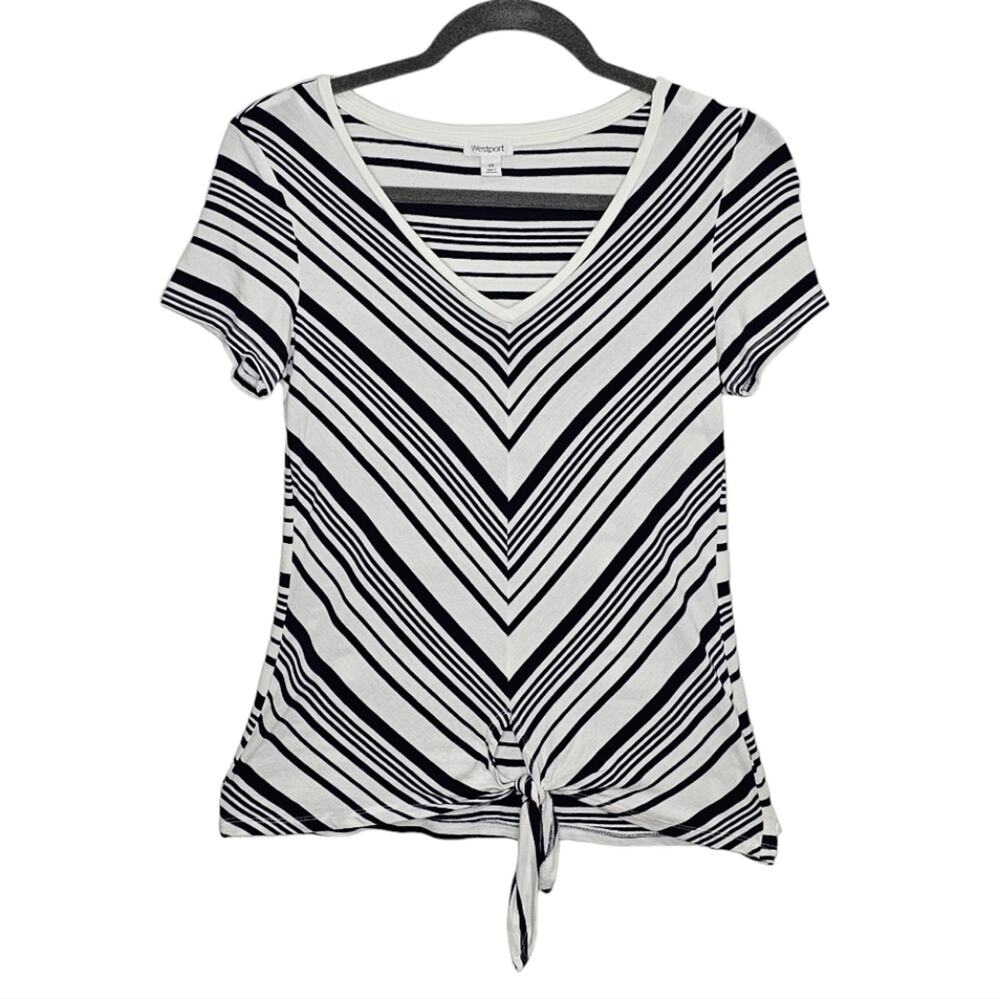 Westport Striped Front Tie Short Sleeve Top XS